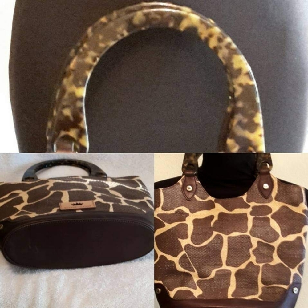 NEW ELAINE TURNER GIRAFFE PRINT STRAW HANDBAG
